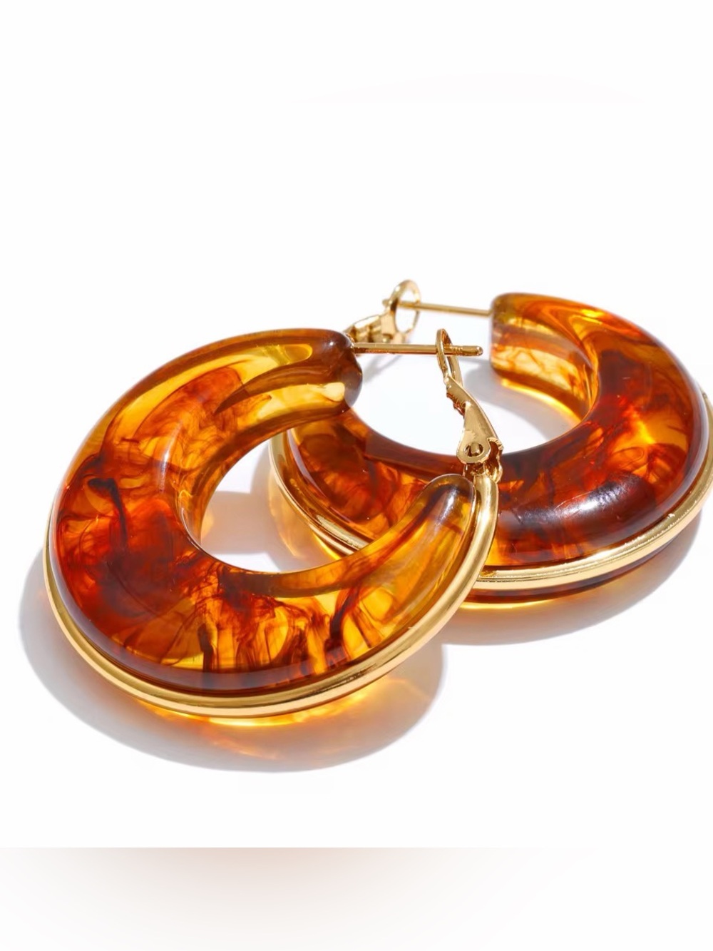 Trendy Hoop Earrings - PVD Gold Plated Stainless Steel- Amber